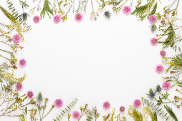Spring greeting card, pastel color gerbera flowers on the white background.