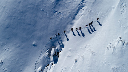 crowded climber team's peak trekking and ceramony effect