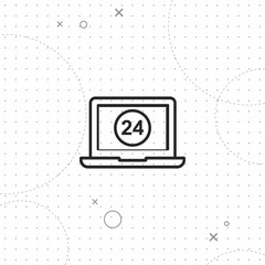 Laptop online 24, vector best line icon