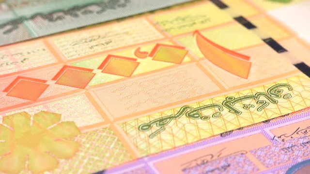 Lebanon pound banknotes slow rotating. Lebanese money currency. Lebanon economy. Low angle. Stock video footage