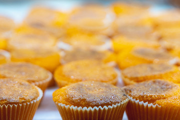 Delicious orange yellow bean cakes / muffins from Lisbon Portugal