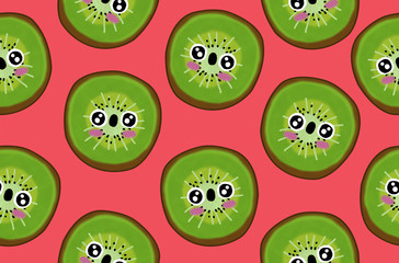 Kawaii fruits seamless pattern kiwi 2