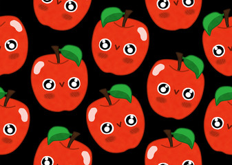 Kawaii fruits seamless pattern apple