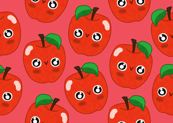 Kawaii fruits seamless pattern apple 2