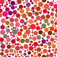 Abstract seamless pattern of circles of different sizes in red colors