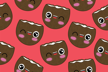 Kawaii fruits seamless pattern coconut 2