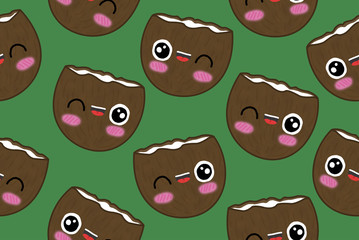 Kawaii fruits seamless pattern coconut 3