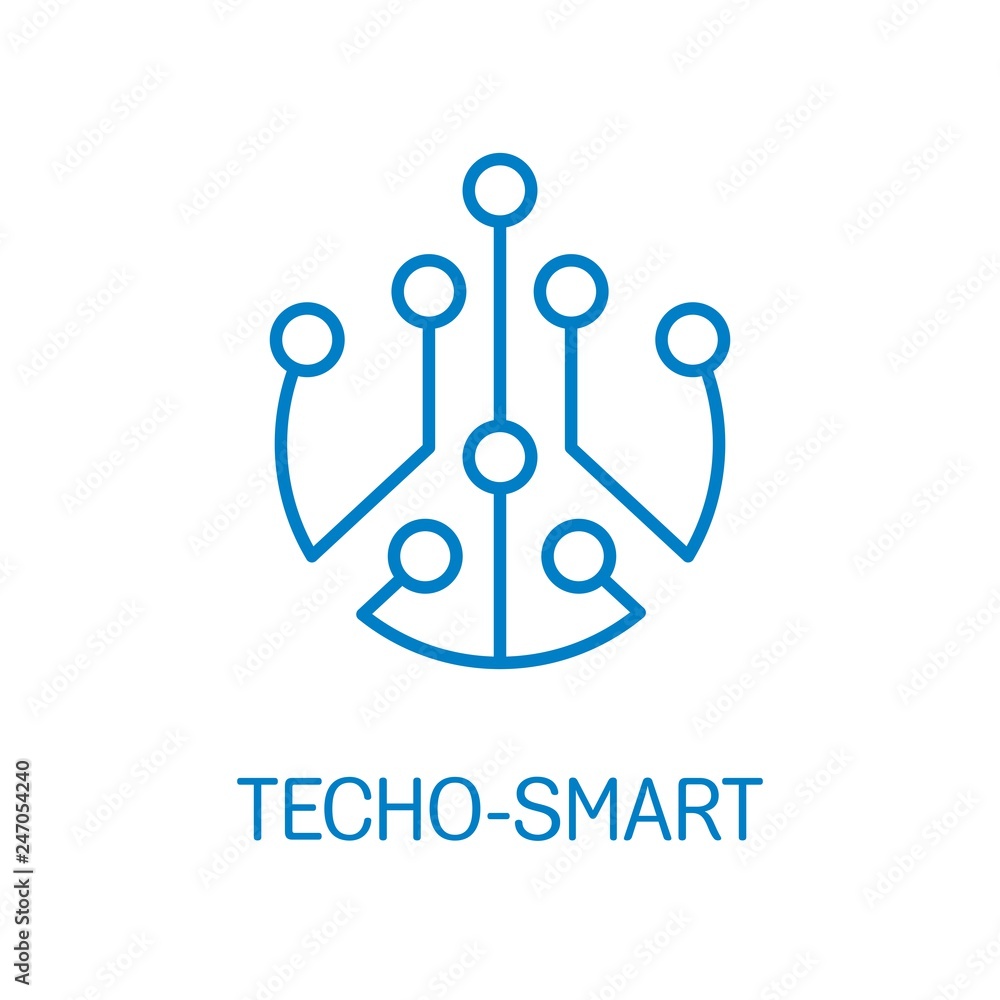 Poster techno smart.electronic intelligence, the brain. vector icon on white background.