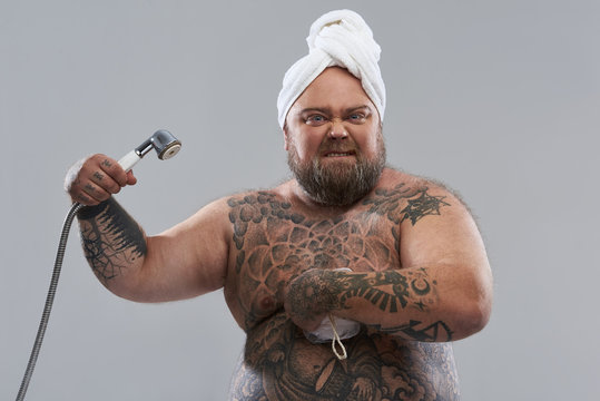 Bearded Fat Male with Tattoo on Arms Stock Image  Image of shirt  attractive 109892441