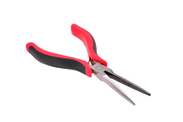round nose pliers long red black isolate close up