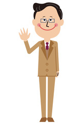 ポップなベージュのスーツの中年ビジネスマン　挨拶