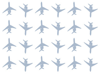 silhouette of passenger airplane airplane avia pattern, set of icons on white background