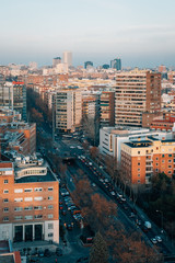 Urban cityscape view from the Faro de Moncola, in Madrid, Spain