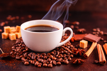 The invigorating morning coffee with sweets. It can be used as a background