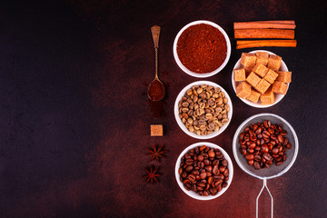 The invigorating morning coffee with sweets. It can be used as a background