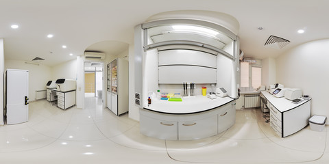Panorama of the enclosed area in the clinic for the study of the DNA structure of the virus...