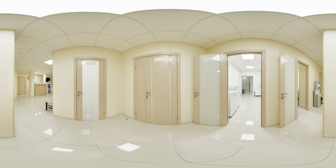 Hospital corridor 360 degrees overview panorama of the corridor in the hospital where people are treated and make them healthy 360 panorama