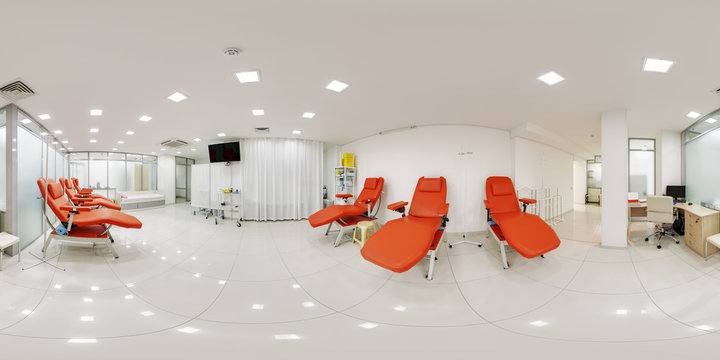 A couch for blood donation and receiving an intravenous drug panorama in the emergency department of the hospital for group blood donor panorama 360 couches for patients who donate blood polyclinic