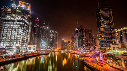 Fototapeta na wymiar Panoramic view on night highlighted luxury Dubai Marina,Dubai,United Arab Emirates