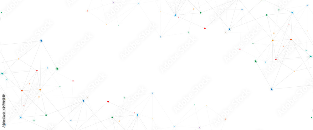 Fototapete Geometric abstract background with connected dots and lines. Global network concept and communication technology.