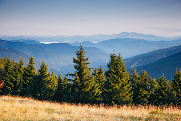Impressive view of the remote hills. Location Carpathian, Ukraine, Europe.