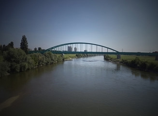 Fototapeta na wymiar Zagreb, Croatia, the Sava River, railway bridge over the Sava River