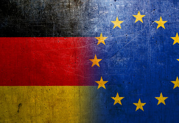 Germany and European Union flags on the grunge metal background