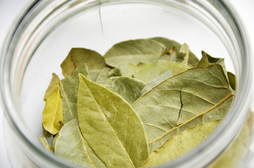 Bay leaf in a glass jar