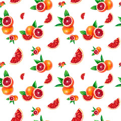 Watercolor hand drawn blood orange seamless pattern.