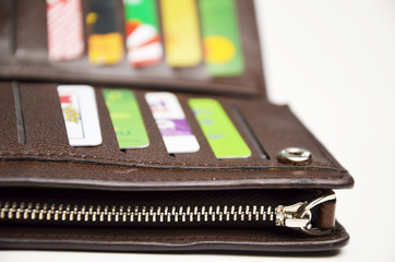 Brown purse with credit cards