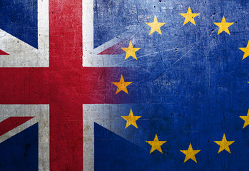 United Kingdom and European Union flags on the grunge metal background