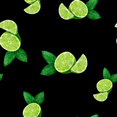 Watercolor hand drawn lime fruit seamless pattern.