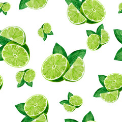 Watercolor hand drawn lime fruit seamless pattern.