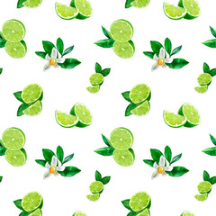 Watercolor hand drawn lime fruit seamless pattern.