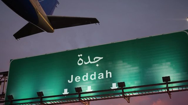 Airplane Take off Jeddah during a wonderful sunrise