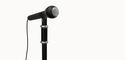 Microfone conceitual com marcha de carro.