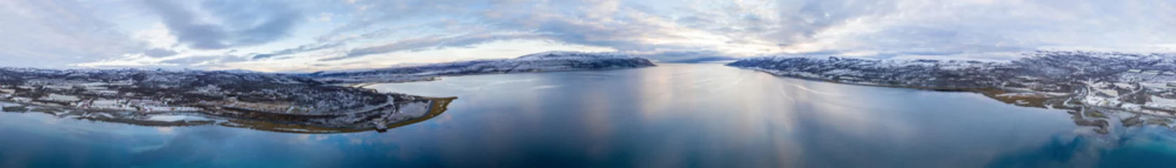 Raamstickers Drone view on Oldjerfjord in Norway © Michael Bogner