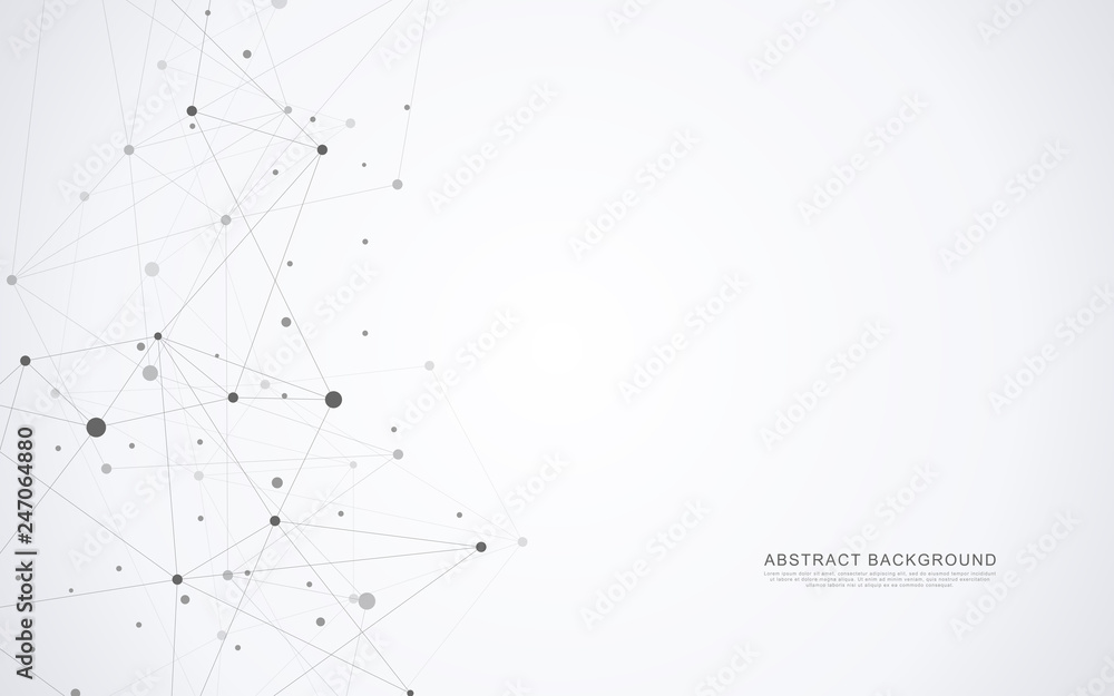 Fototapete Geometric abstract background with connected dots and lines. Global network concept and communication technology.