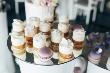 A lot of delicious cakes and desserts put up for guests