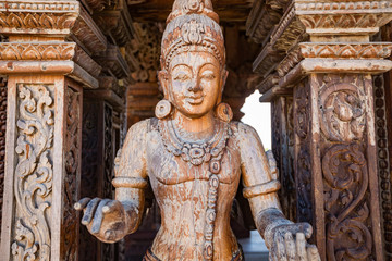 Wooden female Sculpture at Pattaya Sanctuary Of Truth in Thailand