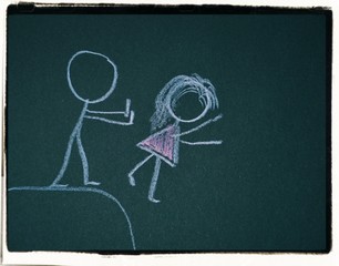 Gewalt gegenüber Frauen - in der Ehe - Familie - Kreidezeichnung abstrakt- Gewalt in der Ehe -...