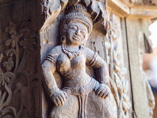 Wooden female Sculpture at Pattaya Sanctuary Of Truth in Thailand