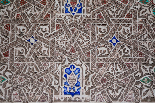 Oriental decorative ceiling in the Bahia Palace, Marrakech, Morocco