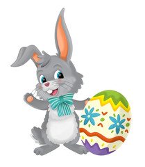 cartoon happy easter rabbit with easter egg on white background - illustration for children