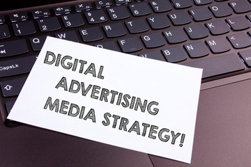 Text sign showing Digital Advertising Media Strategy. Conceptual photo Search engine optimization promotion