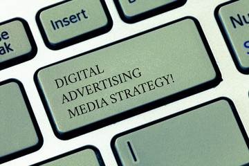Writing note showing Digital Advertising Media Strategy. Business photo showcasing Search engine...