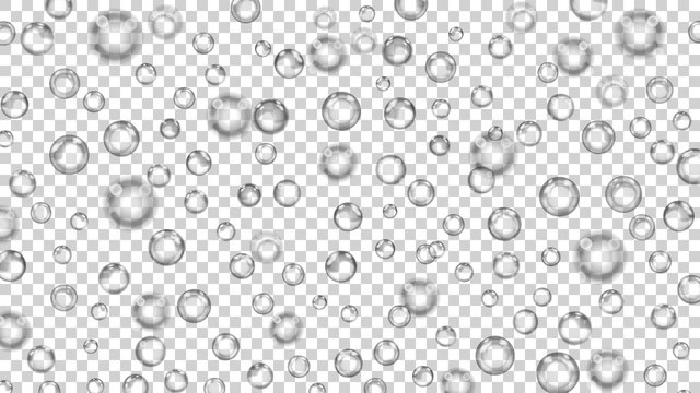 Translucent bubbles or water drops of different sizes in gray colors on transparent background. Transparency only in vector format