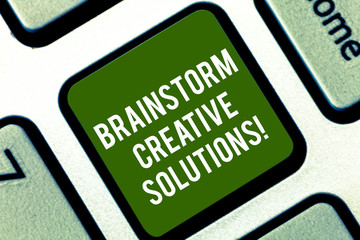 Word writing text Brainstorm Creative Solutions. Business concept for intensive and freewheeling group discussion Keyboard key Intention to create computer message pressing keypad idea