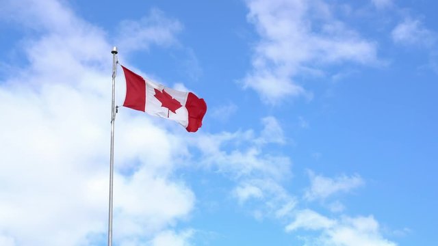 Canada flag swinging with blue sky