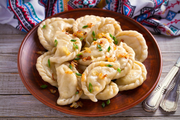Dumplings, filled with potato. Dumplings with filling. horizontal